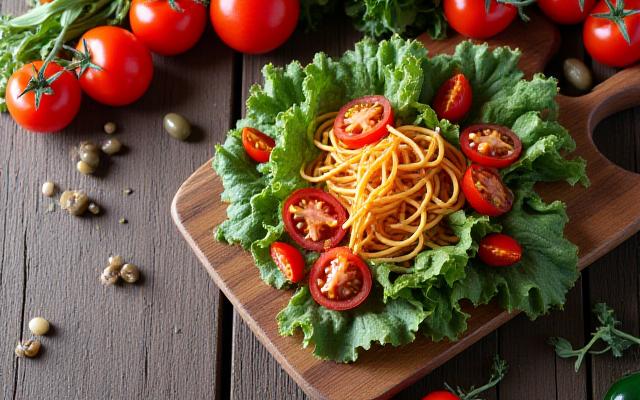 Piatto di cucina romana salutare con verdure fresche e ingredienti mediterranei.