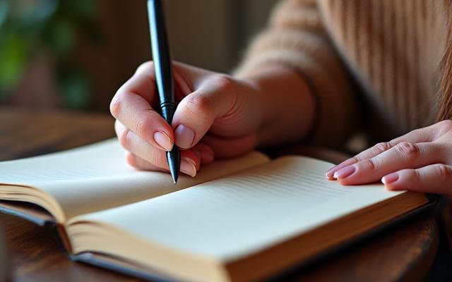 Persona che scrive in un diario, immagine evocativa per la scrittura terapeutica e il benessere mentale.