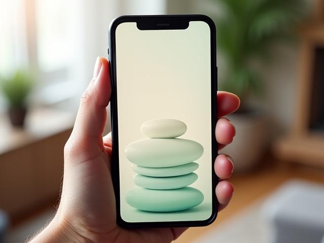 Schermo di smartphone che mostra un'app di meditazione con interfaccia pulita