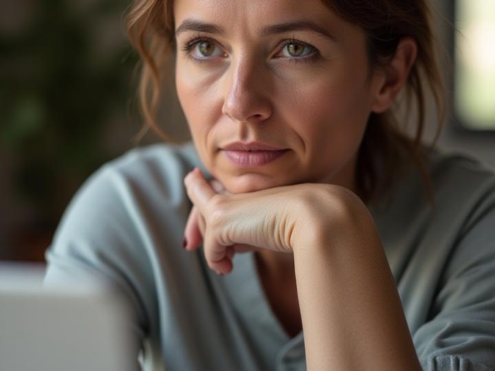 Donna che indossa l'Oura Ring al dito, mentre opera al computer